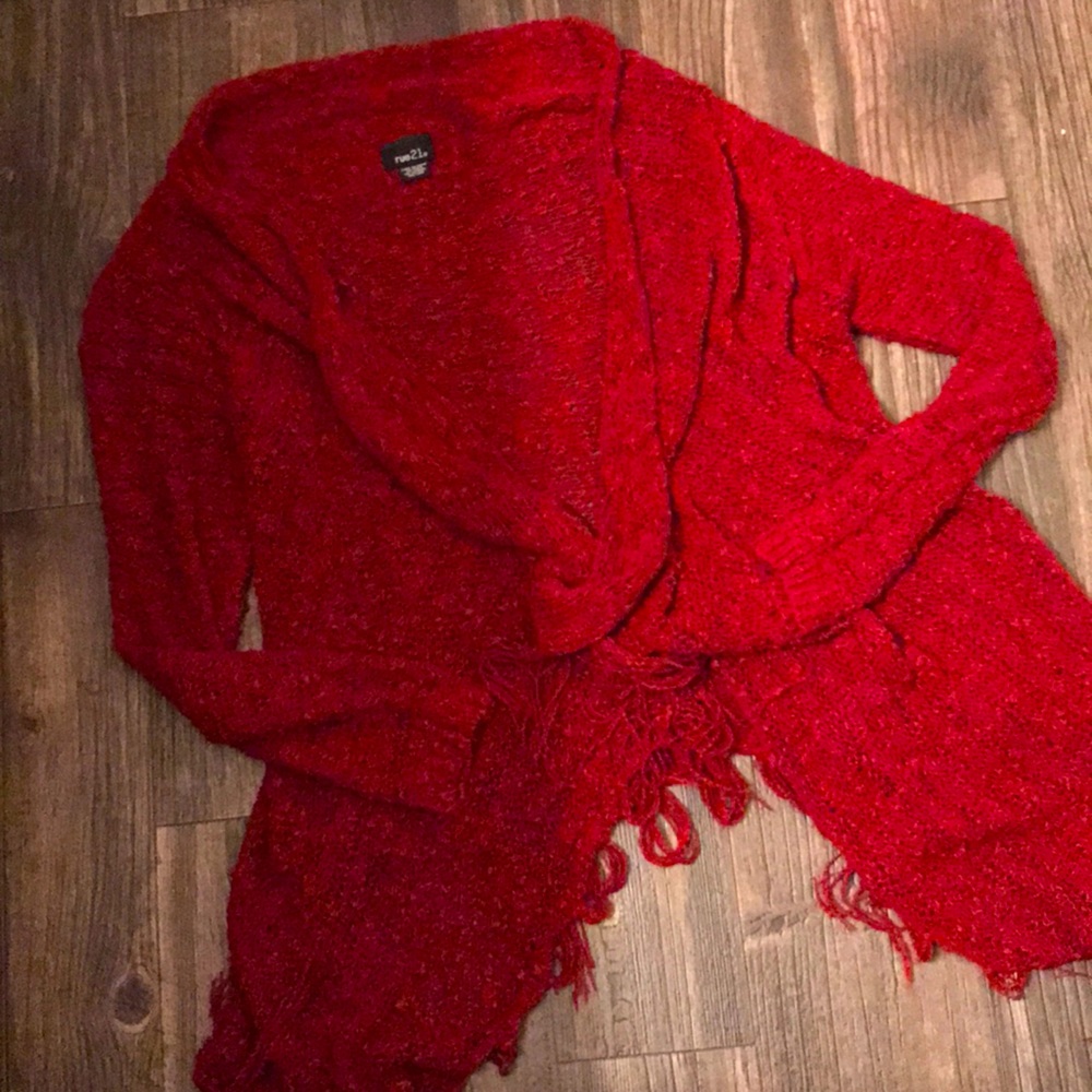 Red fringe sweater